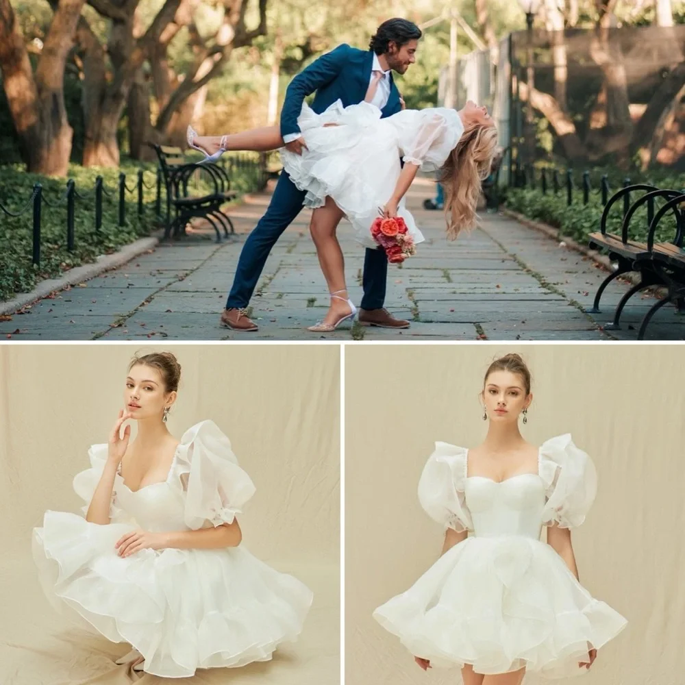 Selkie Ivory Bebe Bloom Dress Size XS NWT Puff Sleeve Organza Mini Bridal - Picture 4 of 16